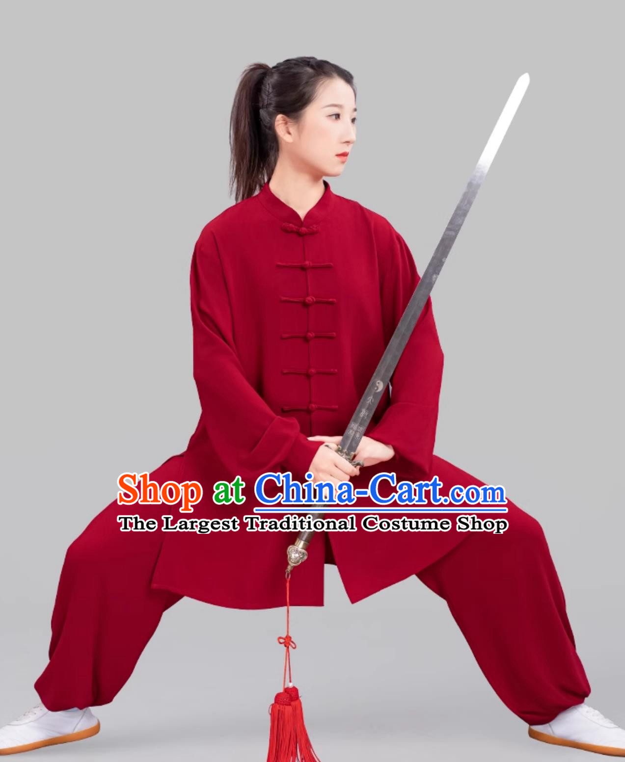 Women Stretch Tai Chi Suit Ba Duan Jin Taiji Training Jujube Red Outfit