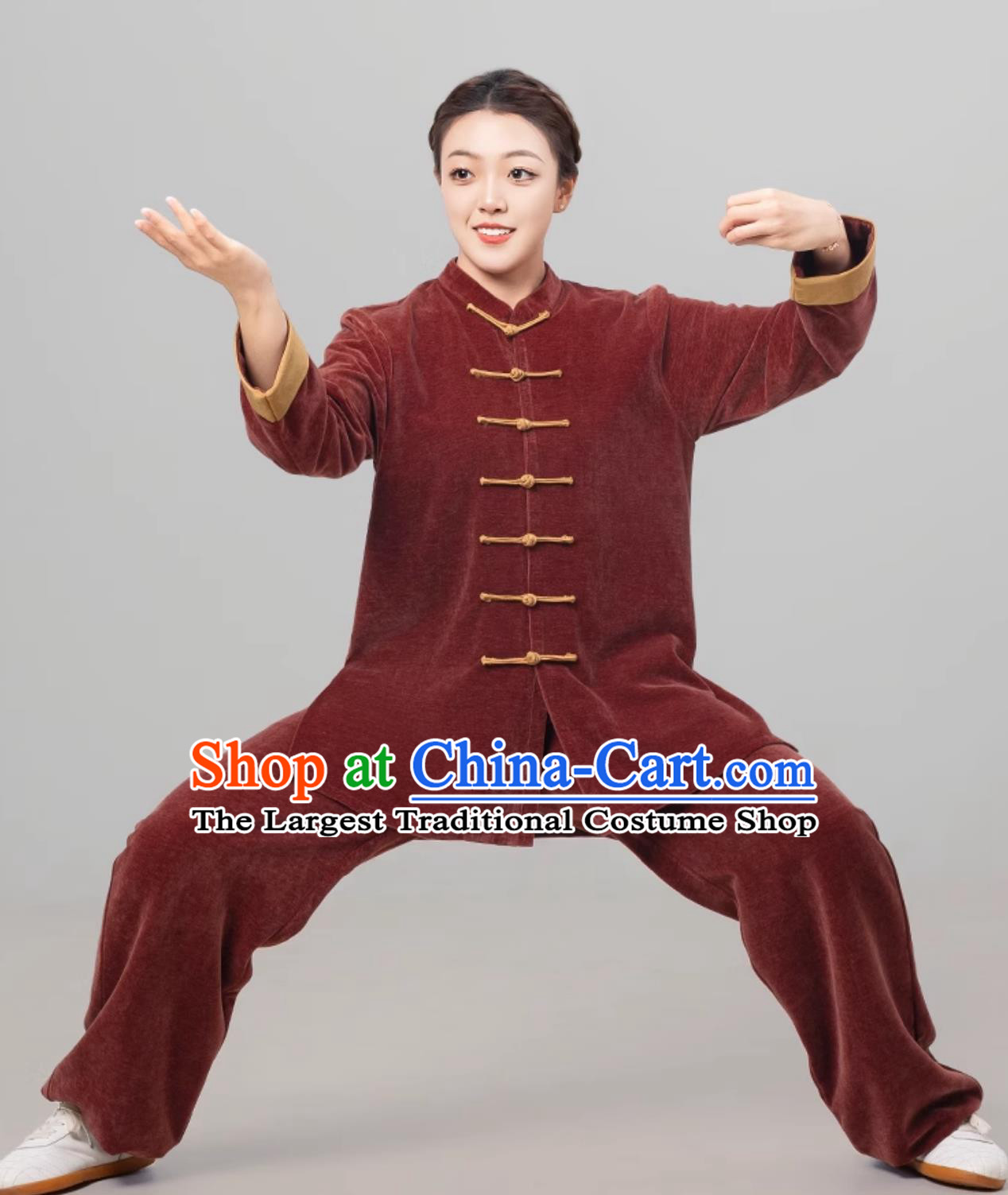 Red Brown Double Faced Fleece Women Tai Chi Suit Autumn Winter Thickened Tai Chi Training Uniform Martial Arts Clothing
