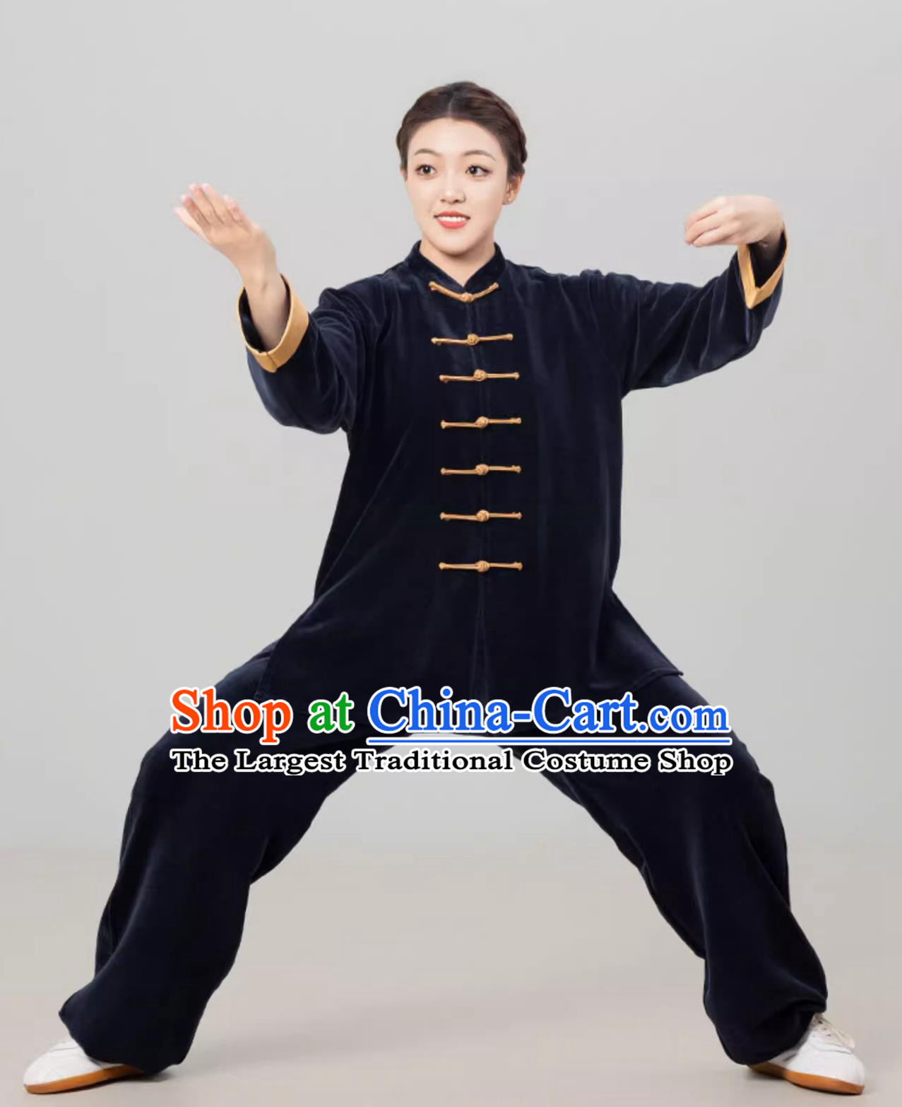 Navy Blue Double Faced Fleece Women Tai Chi Suit Autumn Winter Thickened Tai Chi Training Uniform Martial Arts Clothing