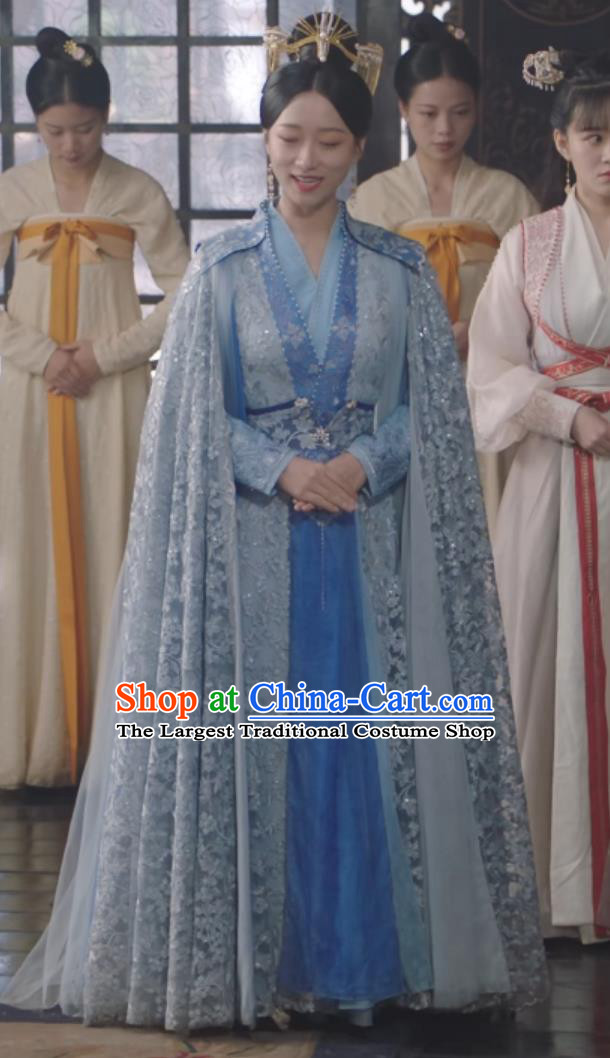Traditional Hanfu Clothing  TV Series Fateful Love Empress Ouyang JIng Qian Blue Dress Chinese Ancient Court Woman Costume