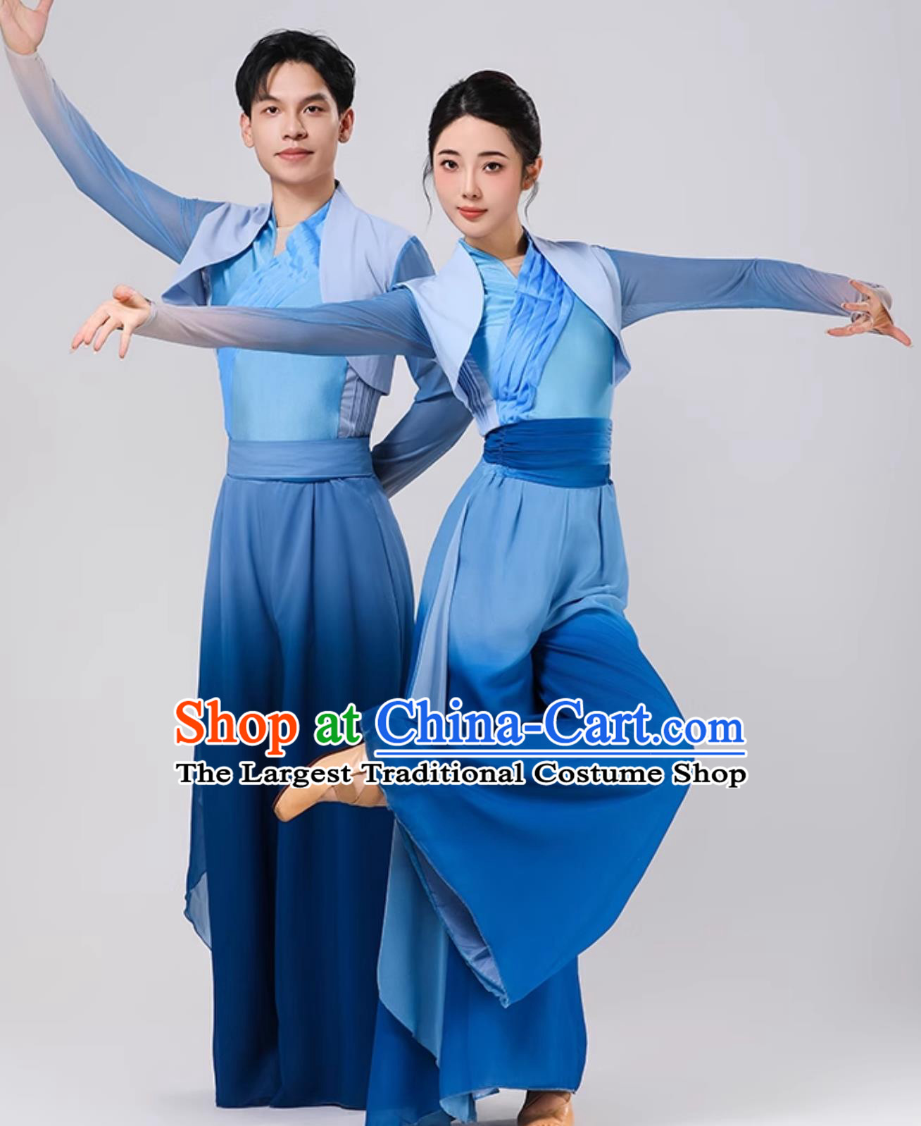 Lotus Award Dance Great River Impression Performance Costume Flared Gradient Chiffon Group Dance Outfit Men Women Clothing