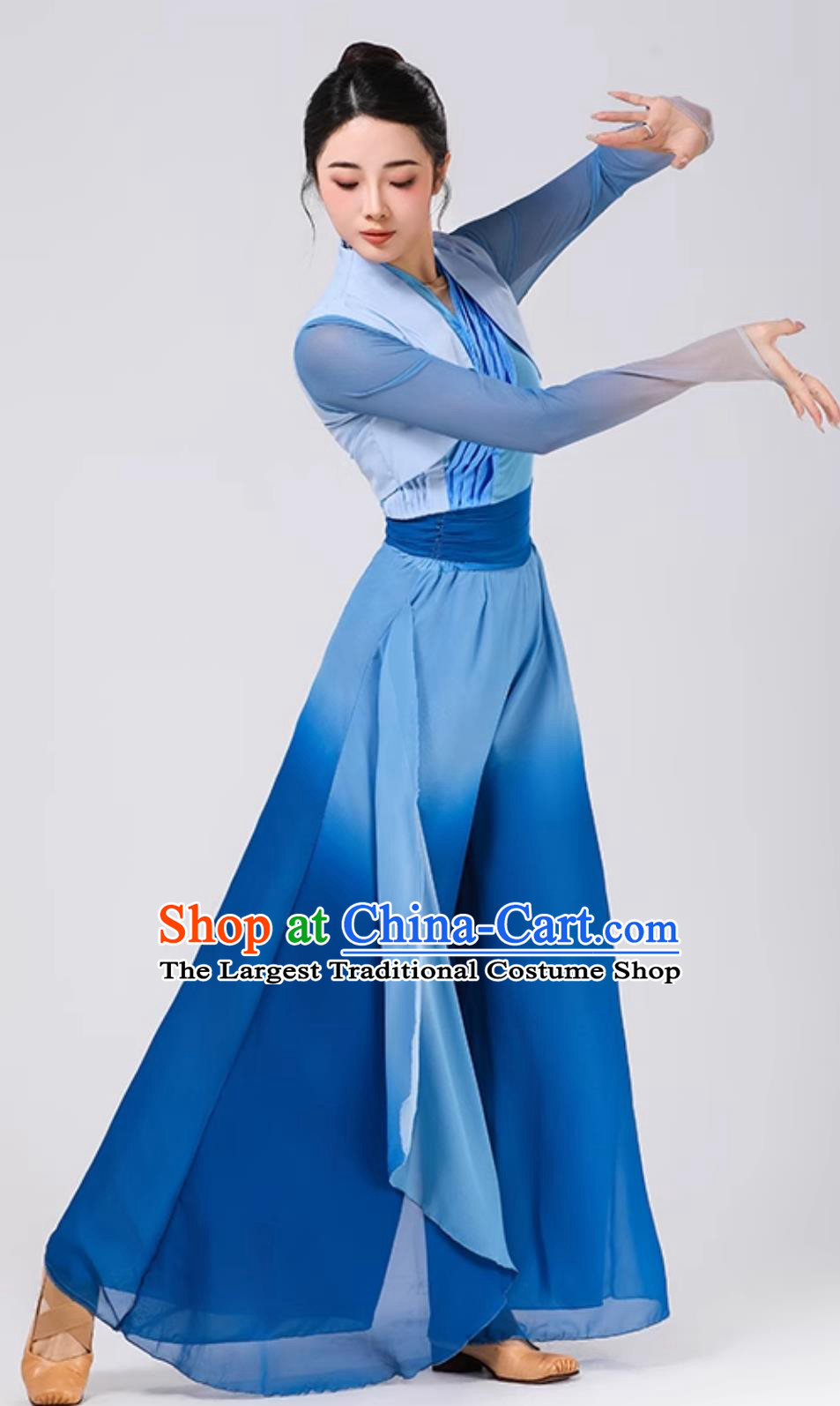 Lotus Award Dance Great River Impression Performance Costume Flared Gradient Chiffon Group Dance Outfit Men Women Clothing