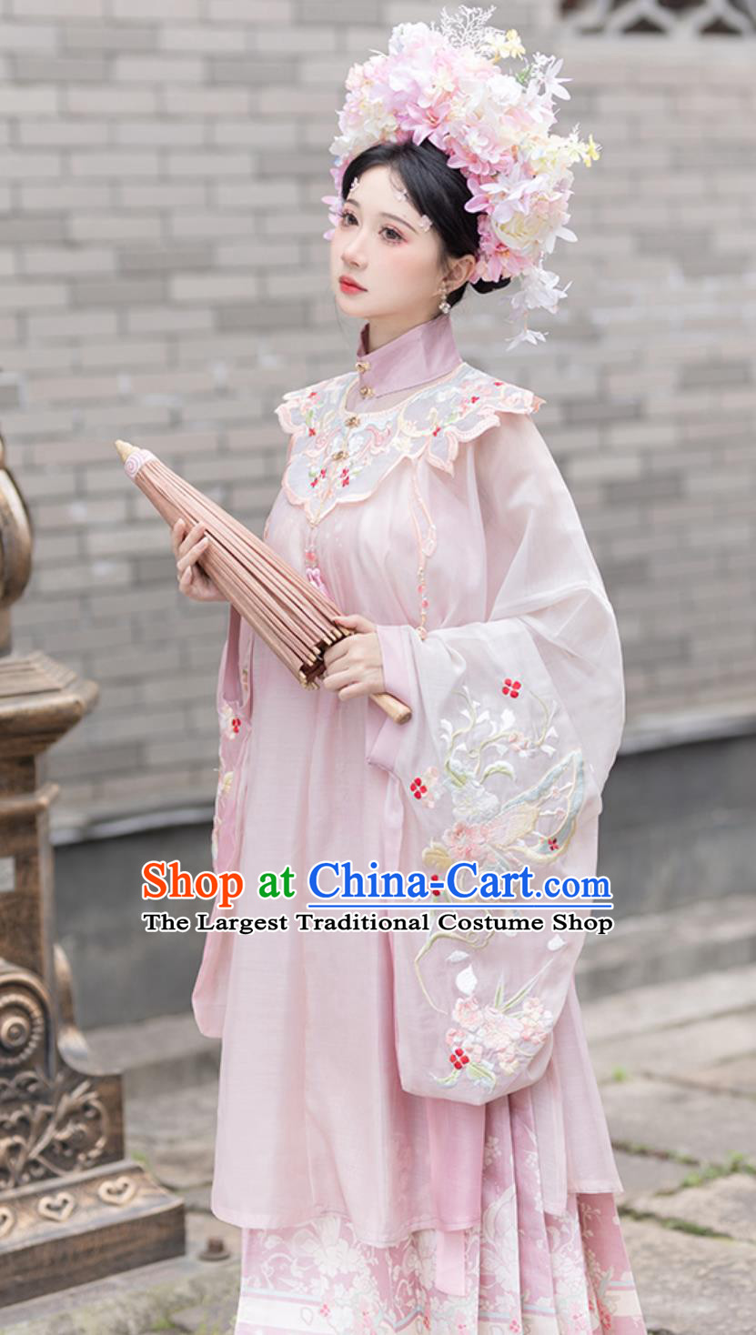 Traditional Chinese Attire Ming Dynasty Hanfu Women Cloud Collar Long Gown Horse Face Skirt Complete Set