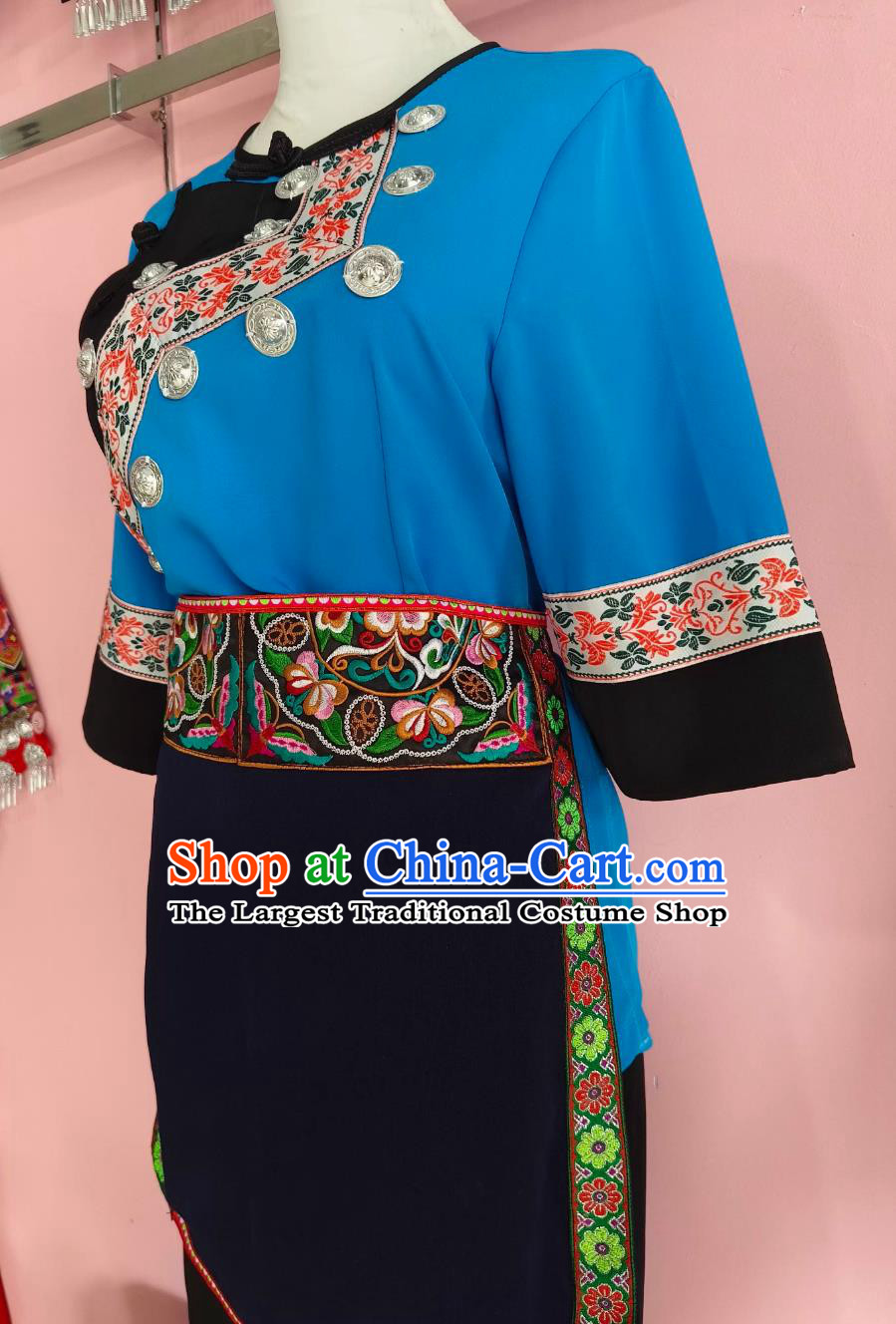 Guangxi Zhuang March Third Ethnic Costume China Guizhou Buyi Performance Clothing