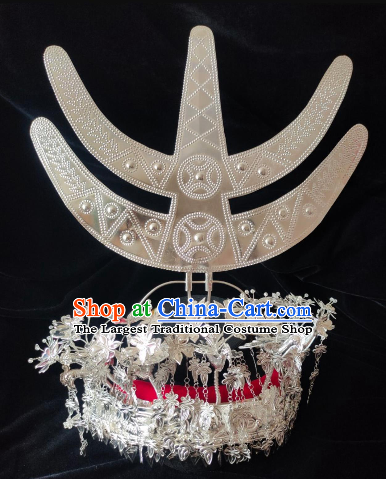 Chinese Shui Ethnic Silver Headpiece Handmade Minority Crown
