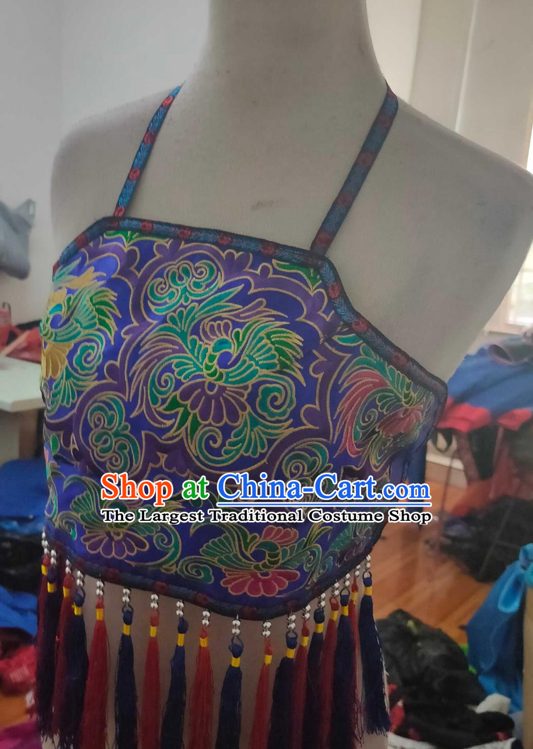 Chinese Ethnic Performance Costume Dance Outfit Traditional Embroidered Fringe Bellyband for Women