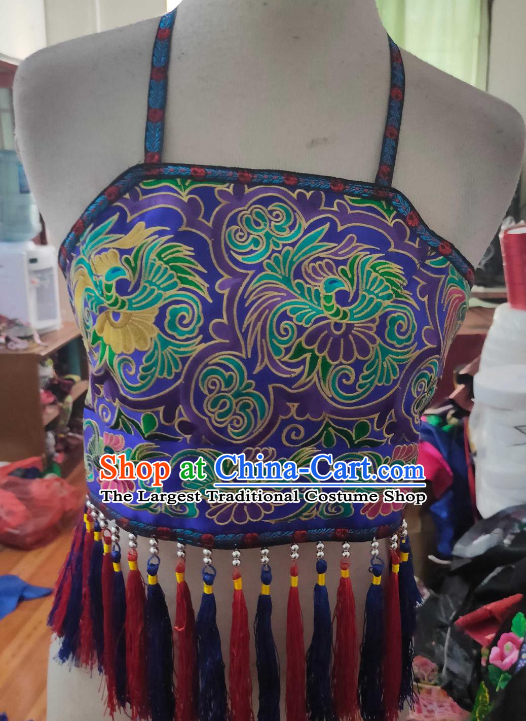 Chinese Ethnic Performance Costume Dance Outfit Traditional Embroidered Fringe Bellyband for Women