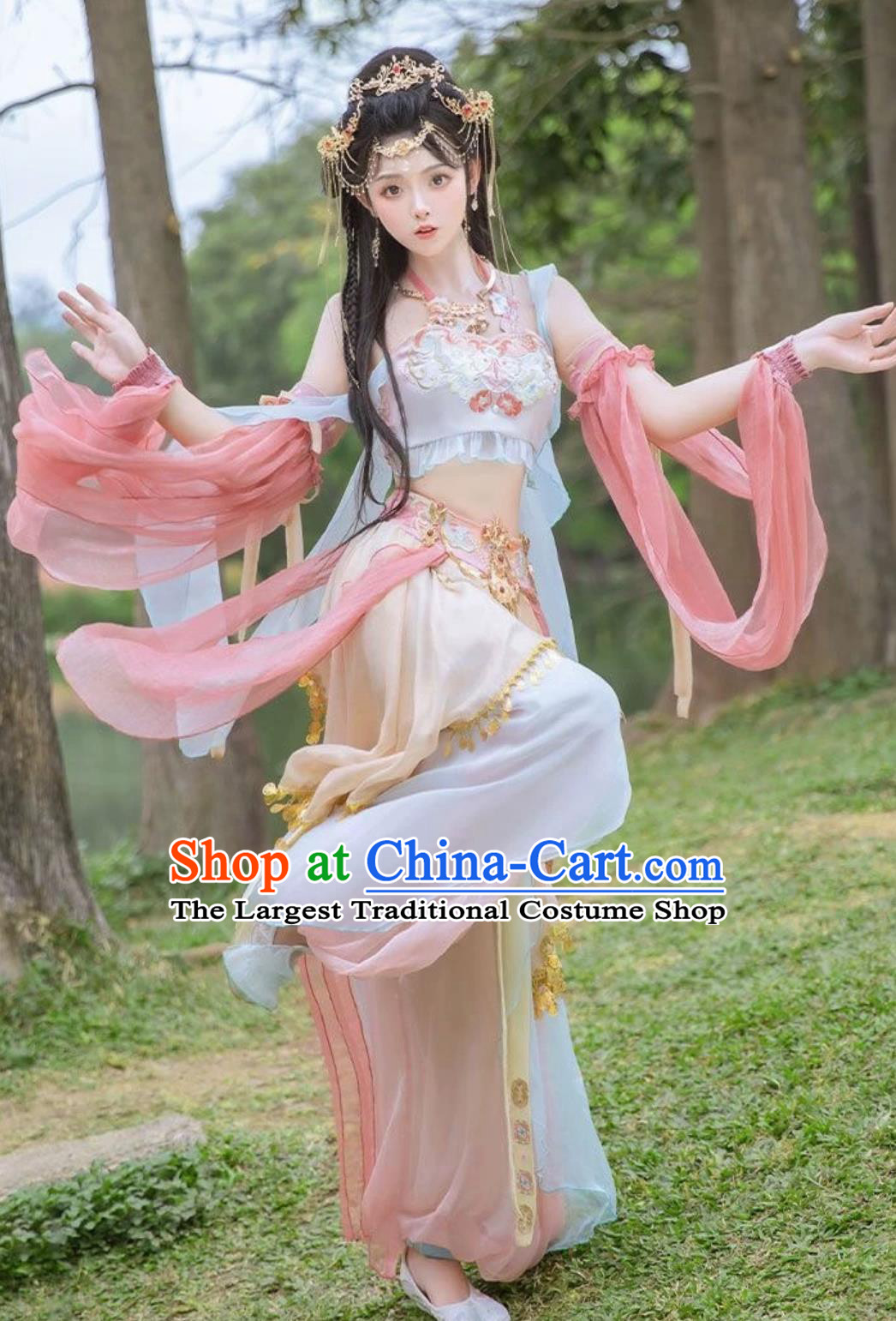 Dunhuang Feitian Pink Exotic Dance Performance Costume Western Region Dance Princess Outfit