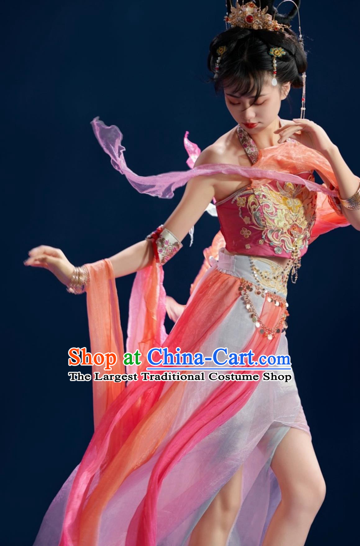 Dunhuang Feitian Fairy Clothing Embroidery Hanfu Dress Chinese Western Region Desert Princess Costume