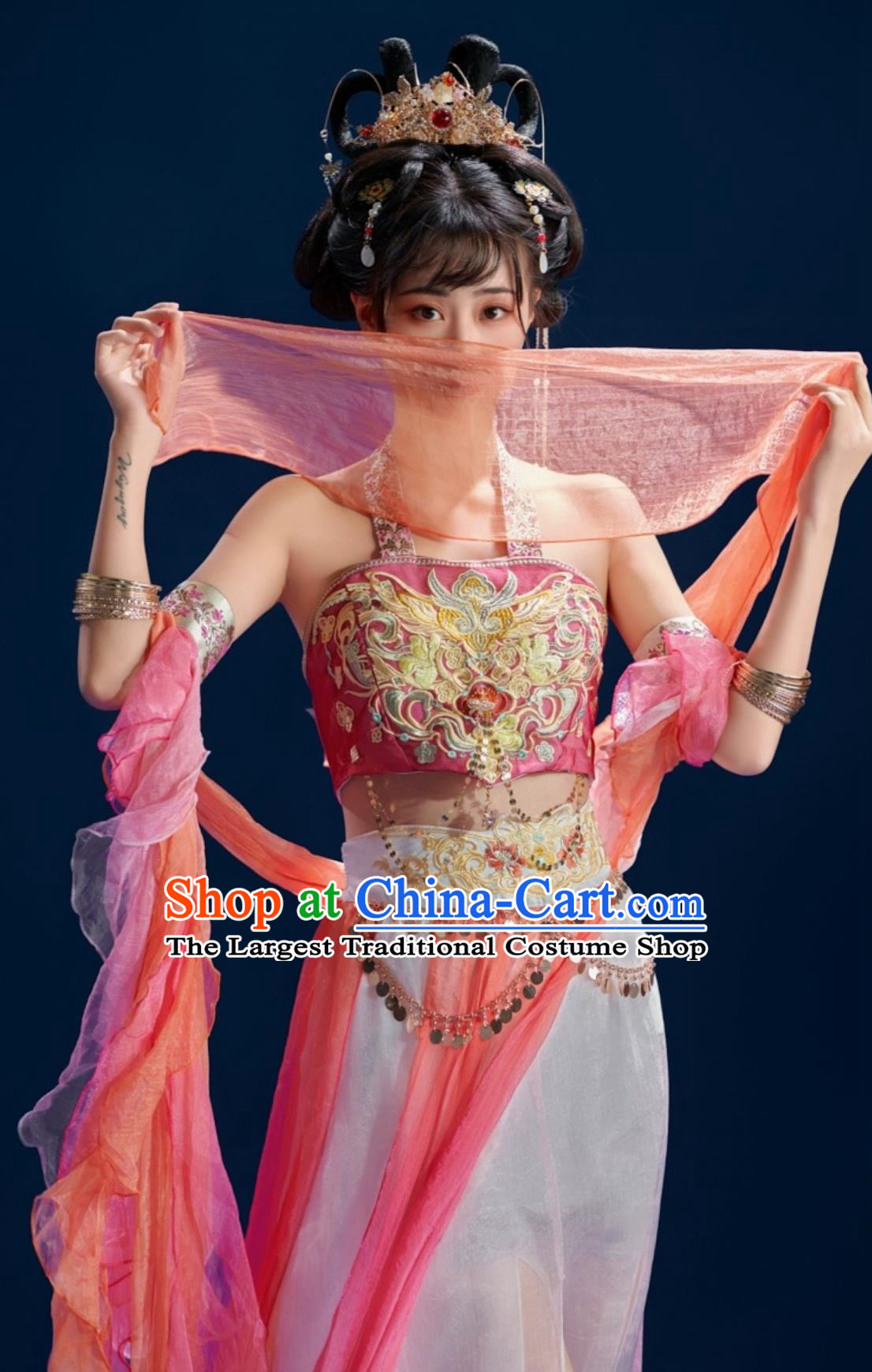 Dunhuang Feitian Fairy Clothing Embroidery Hanfu Dress Chinese Western Region Desert Princess Costume