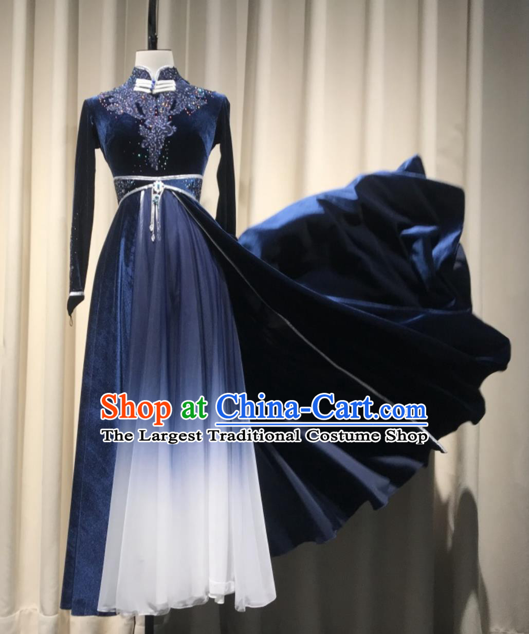 Chinese Ethnic Mongolian Group Dance Costume Song Enchantress Women Performance Outfit with Headdress