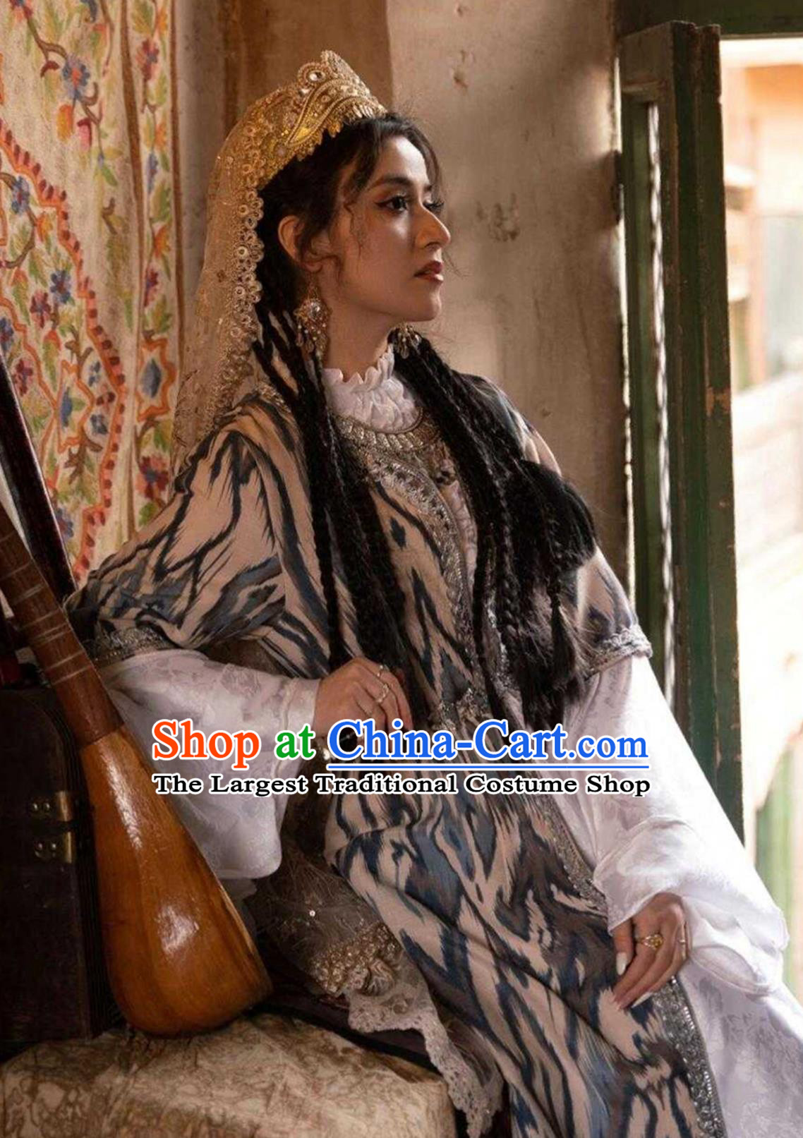 Retro Xinjiang Kashgar Uyghur Princess Dress Traditional Atlas Silk Ethnic Costume