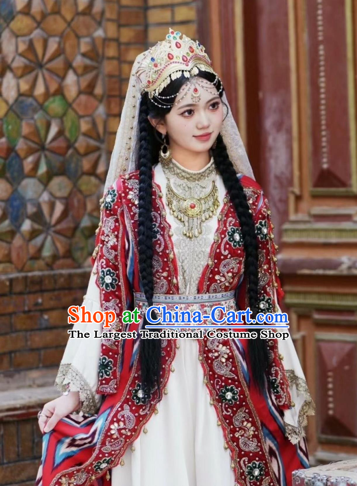 Red Xinjiang Maiden Outfit Uyghur Kashgar Princess Silk Road Costume Set