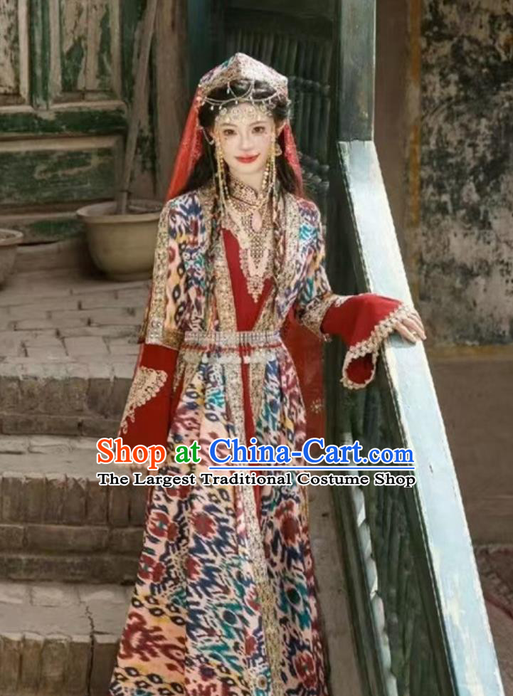 Uyghur Kashgar Princess Silk Road Costume Red Xinjiang Maiden Outfit