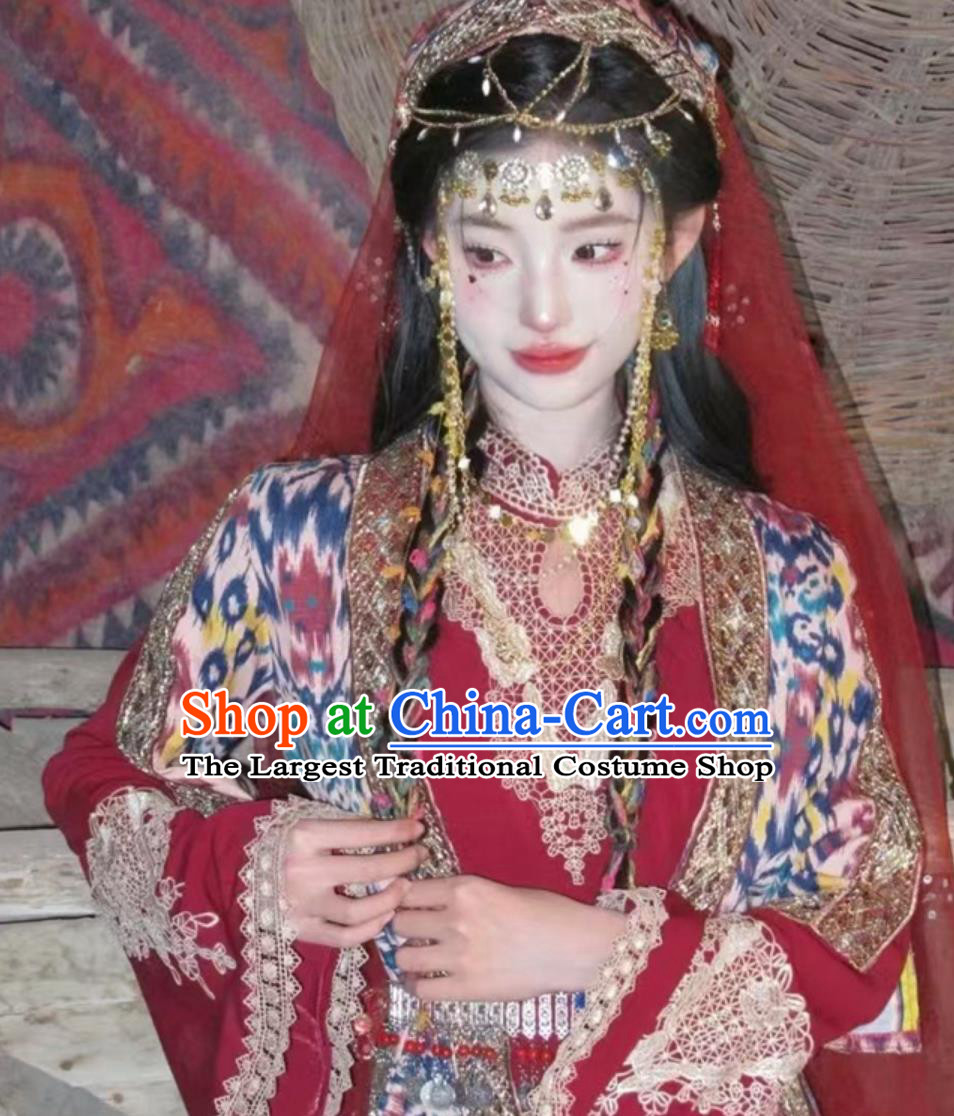 Uyghur Kashgar Princess Silk Road Costume Red Xinjiang Maiden Outfit
