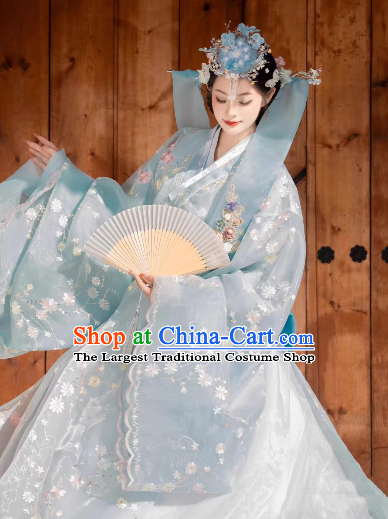 Light Blue Yanji Korean Ethnic Dress Hanbok Princess Palace Traditional Gown Women Photo Shoot Ethereal Costume Set