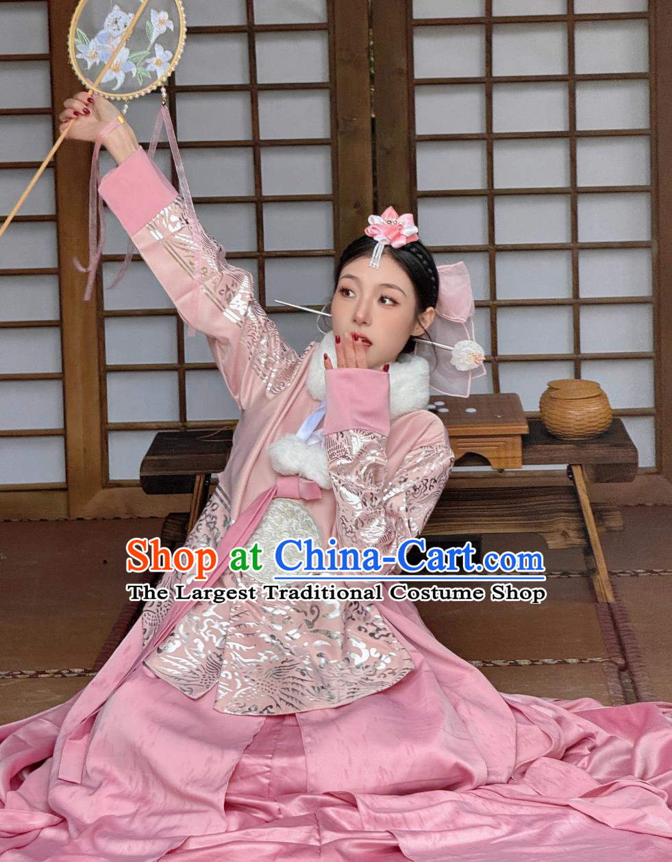 Pink Korean Hanbok Ancient Court Style Ethnic Attire Yanji Princess Blouse and Dress Set