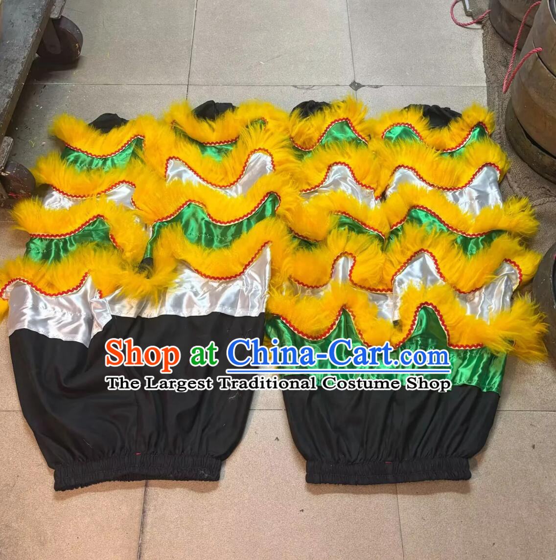 Green and White Satin Lion Dance Tail Costume and Pants Set