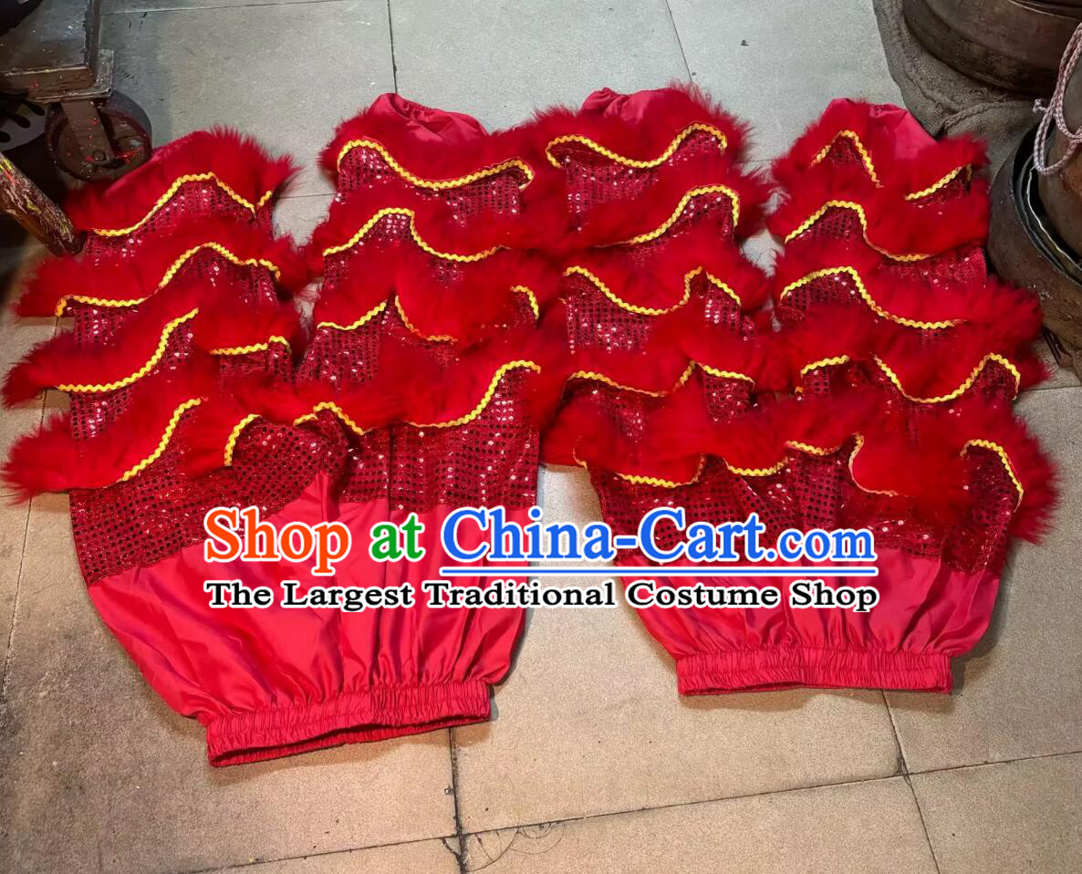Red Sequins Chinese Lion Dance Tail and Pants Traditional Wool Lion Costumes Set