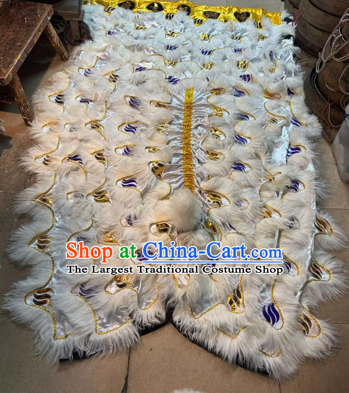 Tiger Spot Chinese Lion Dance Mirrors Tail and Pants Traditional Wool Lion Costumes Set