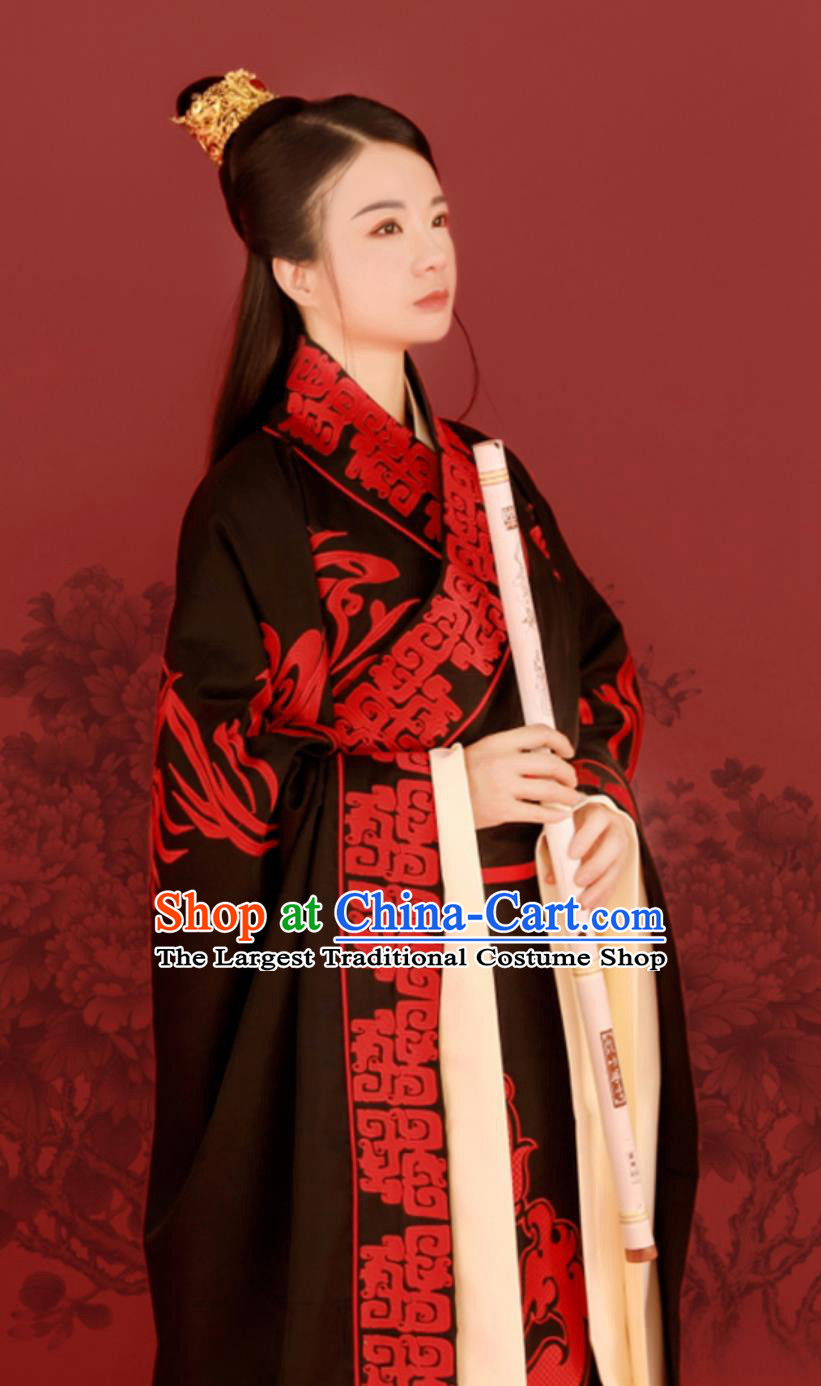 Black and Red Zhou Dynasty Hanfu Wedding Attires Chinese Ancient Embroidery Costumes