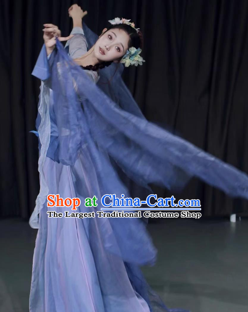 Chinese Butterfly Classical Dance Costume Kong Tan Zhi Dance Outfit Gradient Chiffon Dress