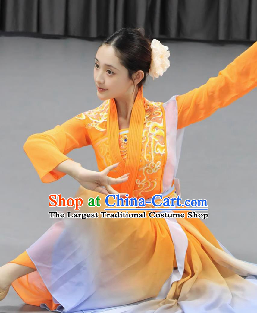 Chinese Classical Dance Costume Yue Nu Ci Dance Performance Outfit Woman Solo Dance Orange Attire