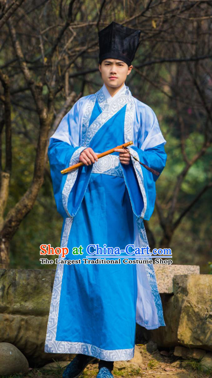 Mens Hanfu Traditional Chinese Scholar Gown Ancient Gentleman Zhiju Robe Long Half Sleeve Outfit