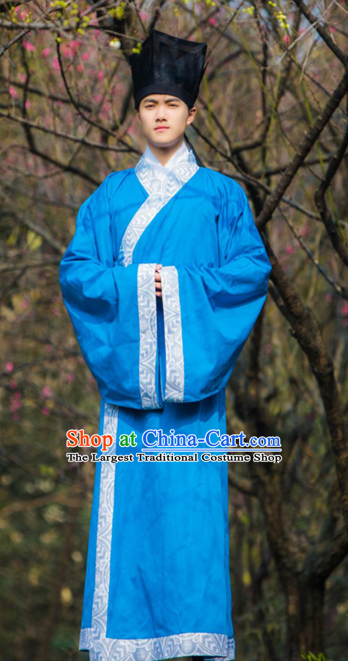 Mens Hanfu Traditional Chinese Scholar Gown Ancient Gentleman Zhiju Robe Long Half Sleeve Outfit