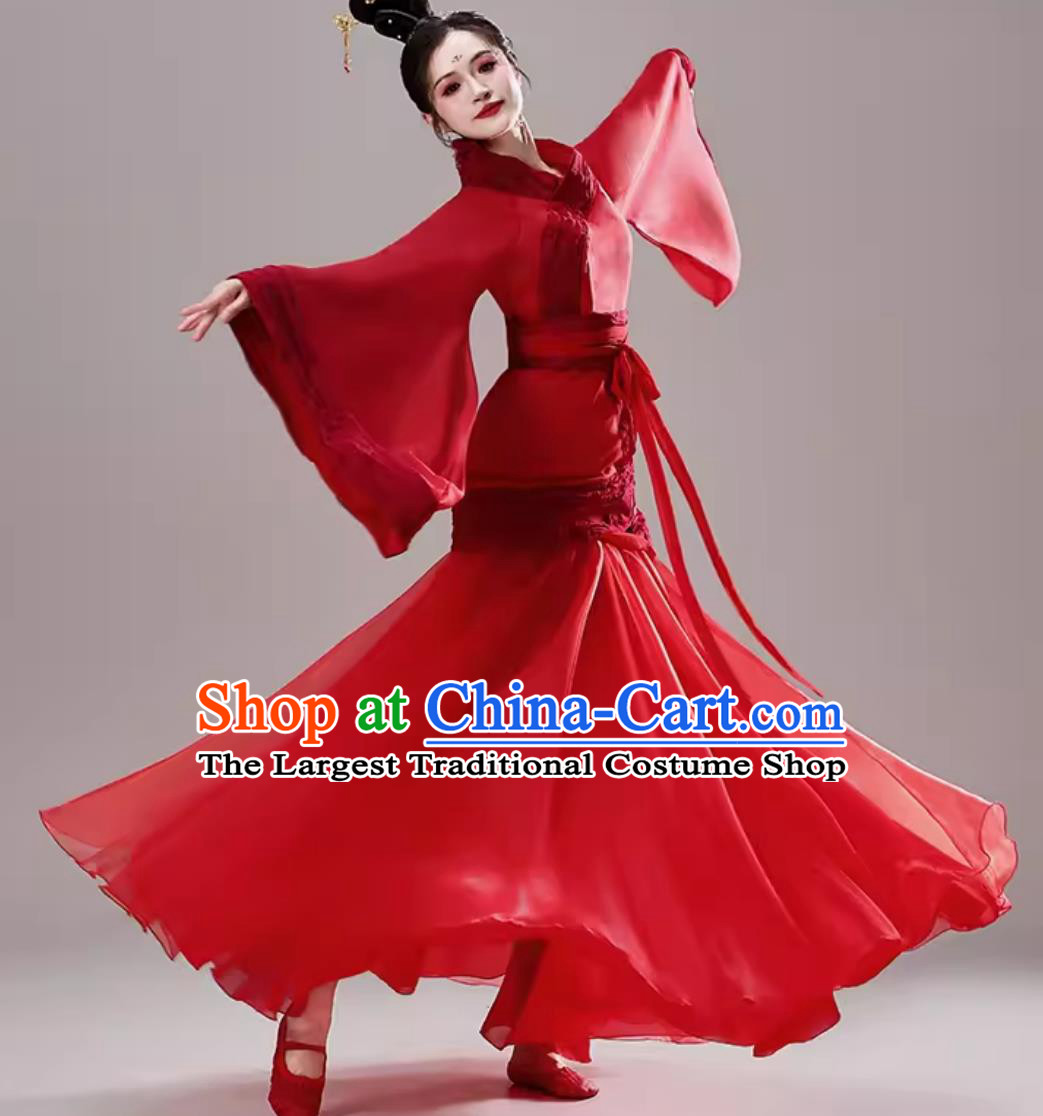 Red Chinese Hanfu Loong Boat Festival Wonder Tour Performance Dress Wide Sleeves Cai Wei Dance Costume