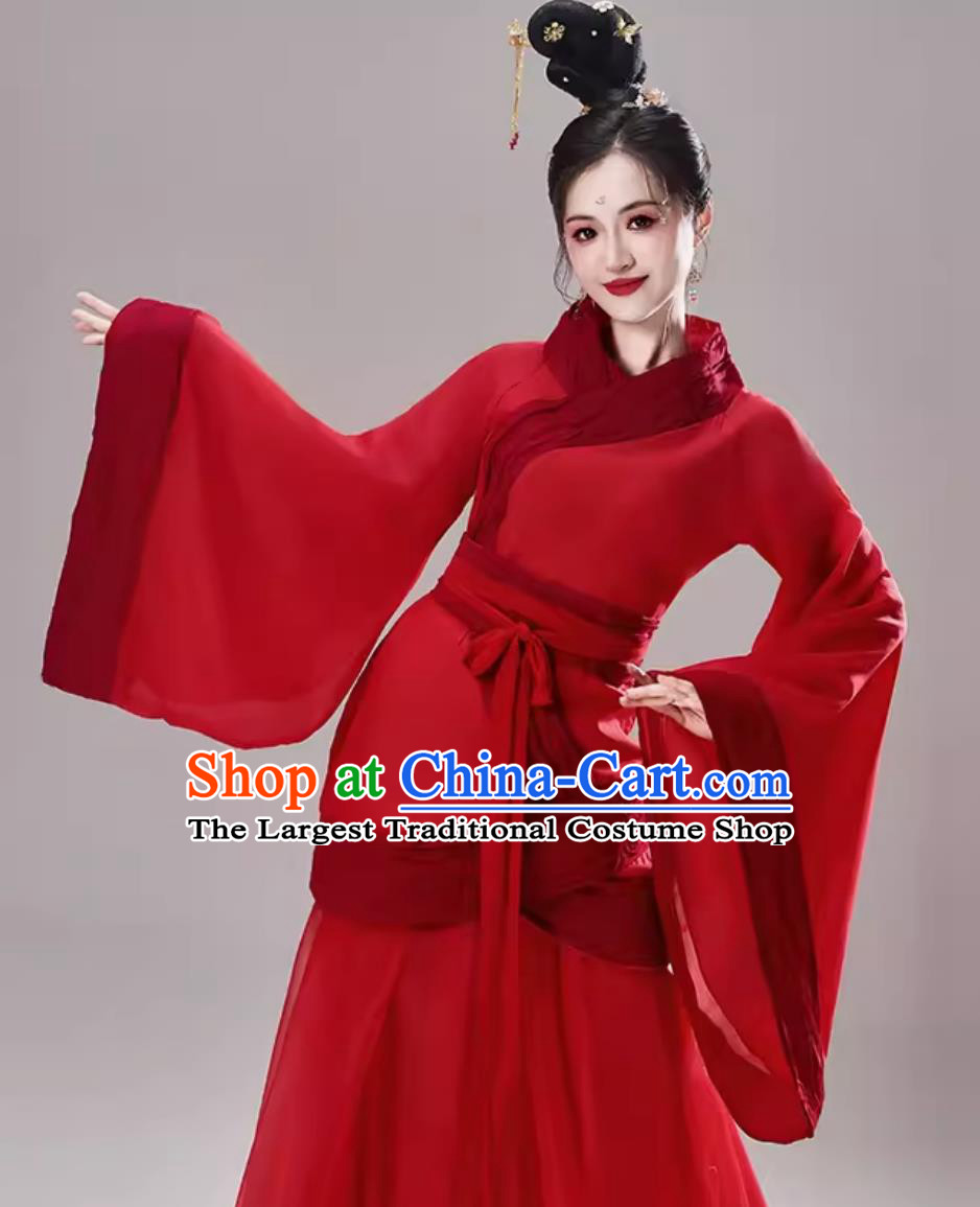 Red Chinese Hanfu Loong Boat Festival Wonder Tour Performance Dress Wide Sleeves Cai Wei Dance Costume
