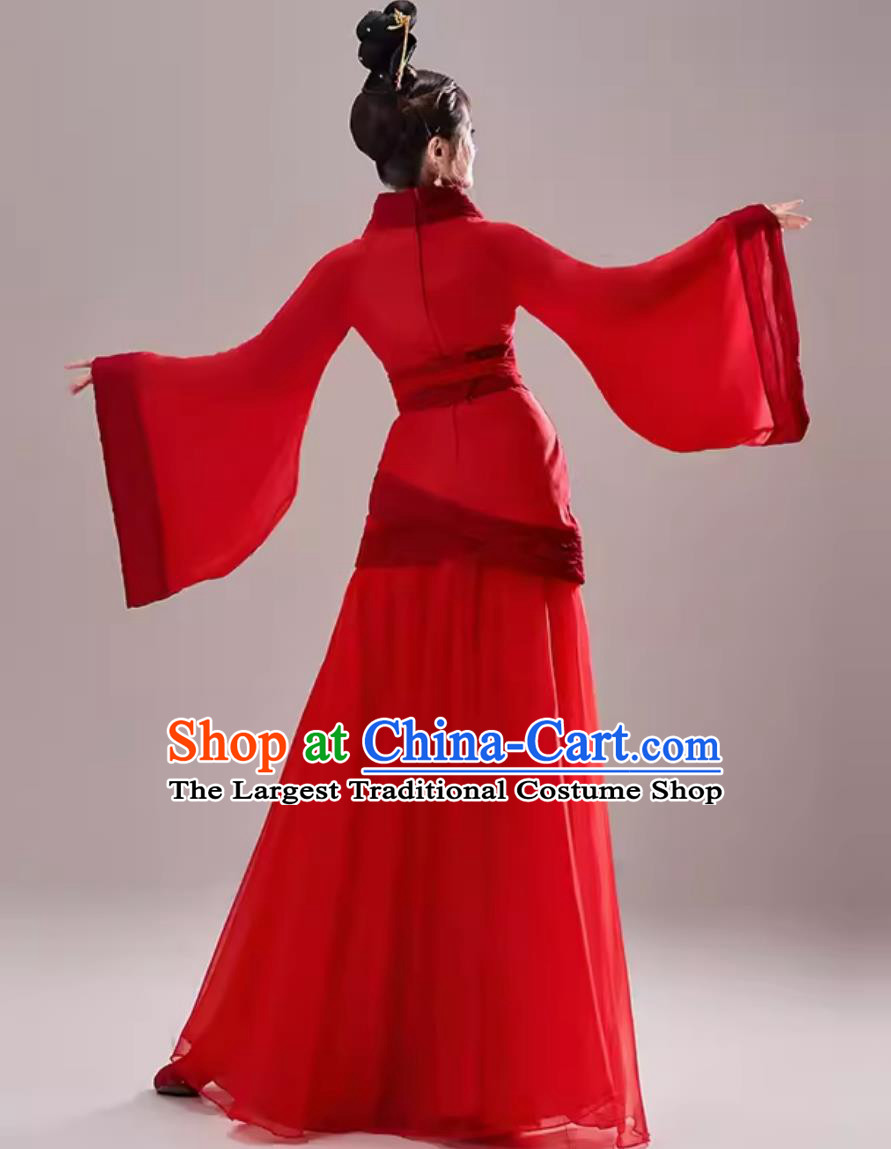 Red Chinese Hanfu Loong Boat Festival Wonder Tour Performance Dress Wide Sleeves Cai Wei Dance Costume