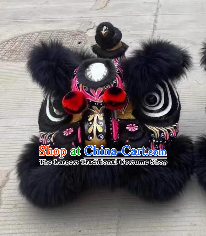 Chinese Lion Dance Prop Traditional Dancing Lion Costume Equipment Black Wool Fut San Lion Head Complete Set