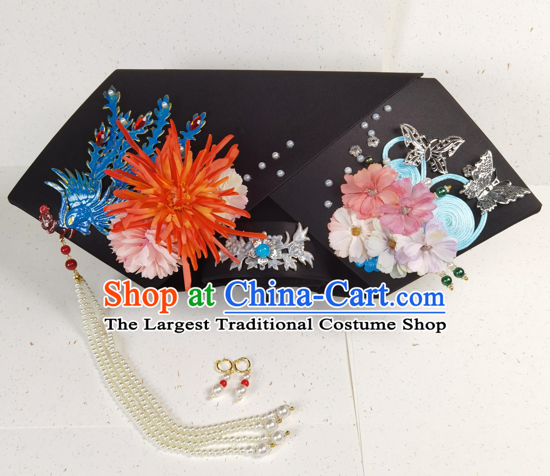 Handmade Chinese Hair Ornament Ancient Style Palace Gege Hat Qing Dynasty Consort Wing Hairpiece