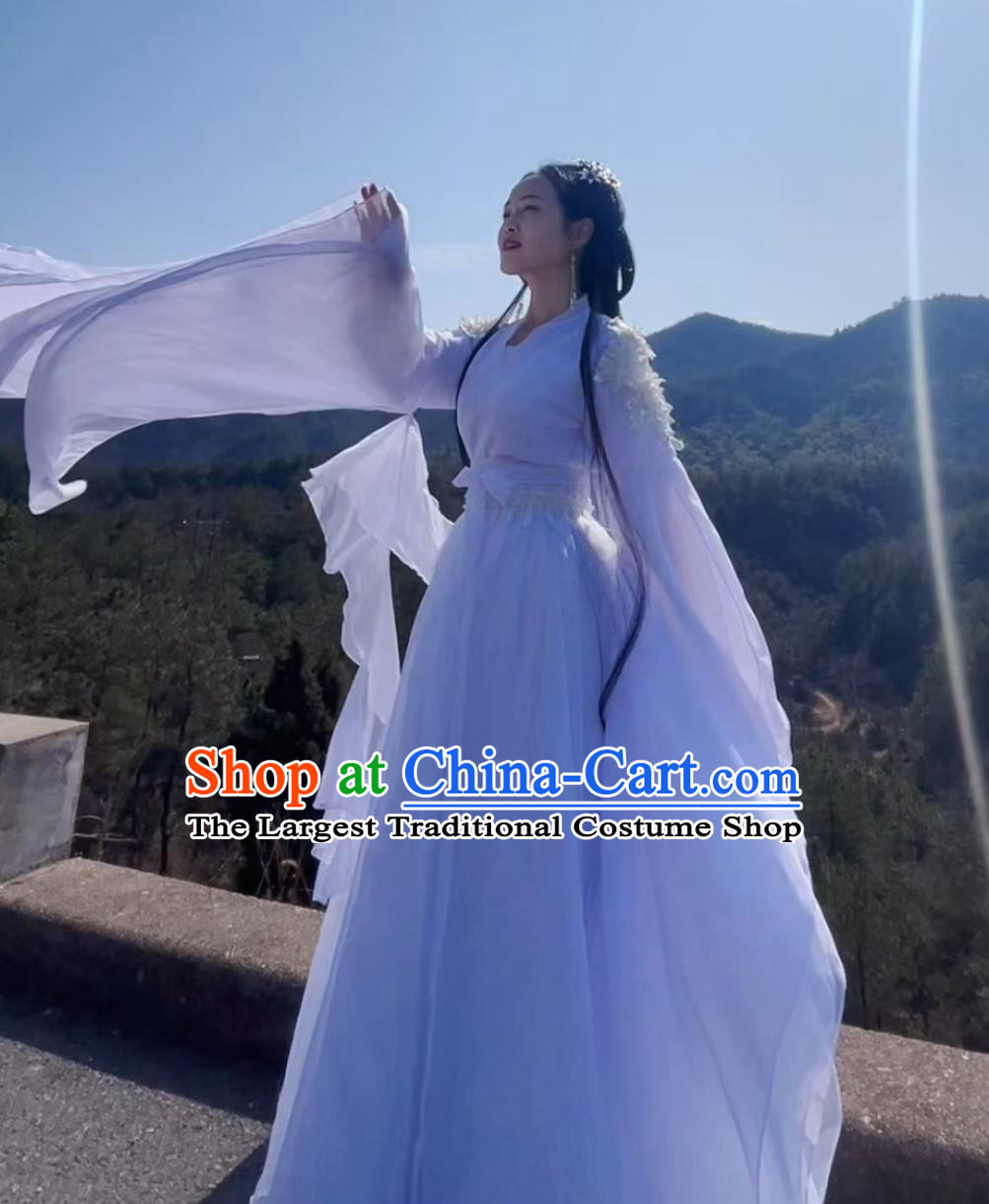 Elegant Chinese Dance Hanfu Wide Sleeve Stage Outfit Guzheng Player Performance Gown