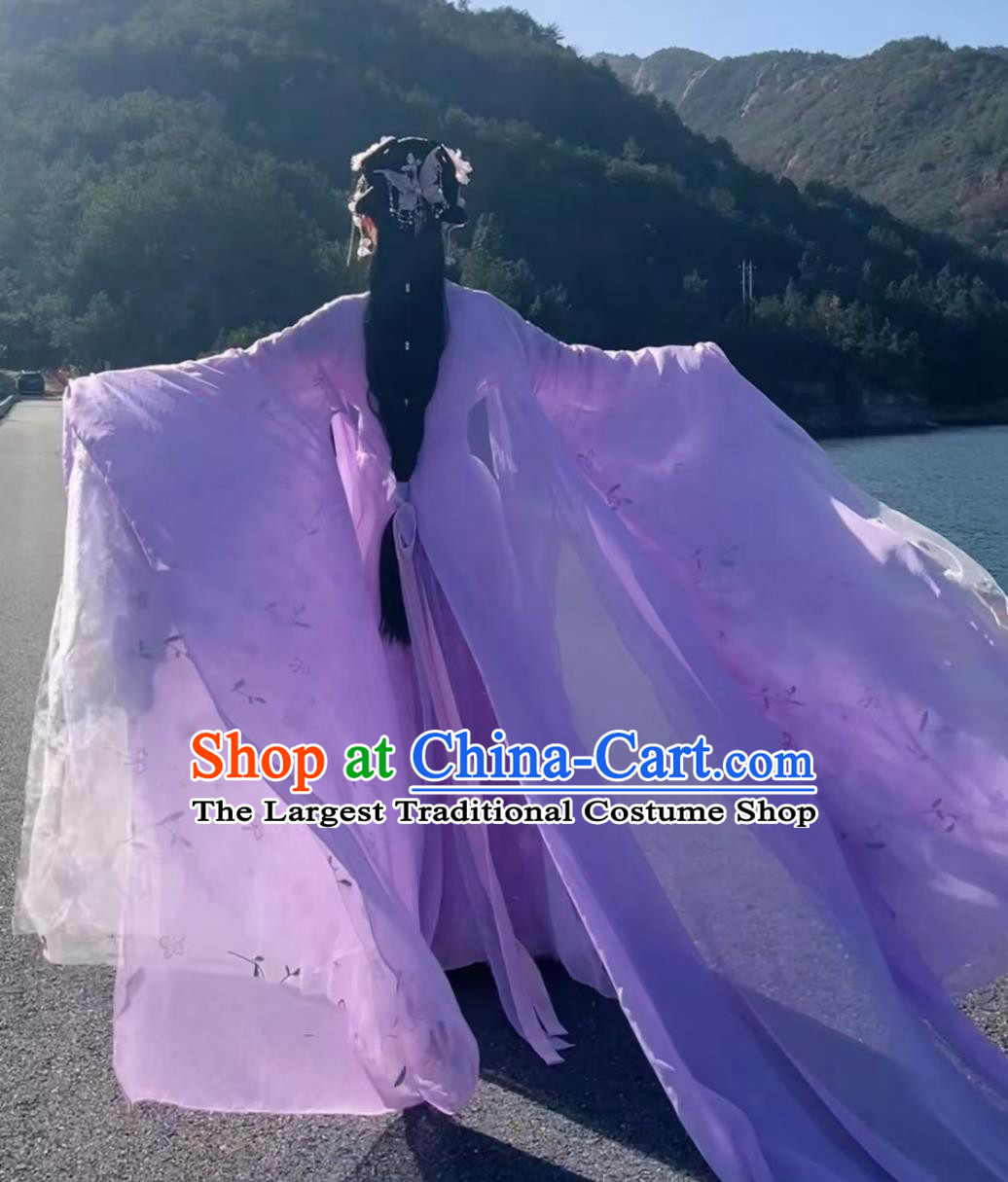 Traditional Wide Sleeve Hanfu Embroidered Purple Dress Ancient Chinese Fairy Clothing