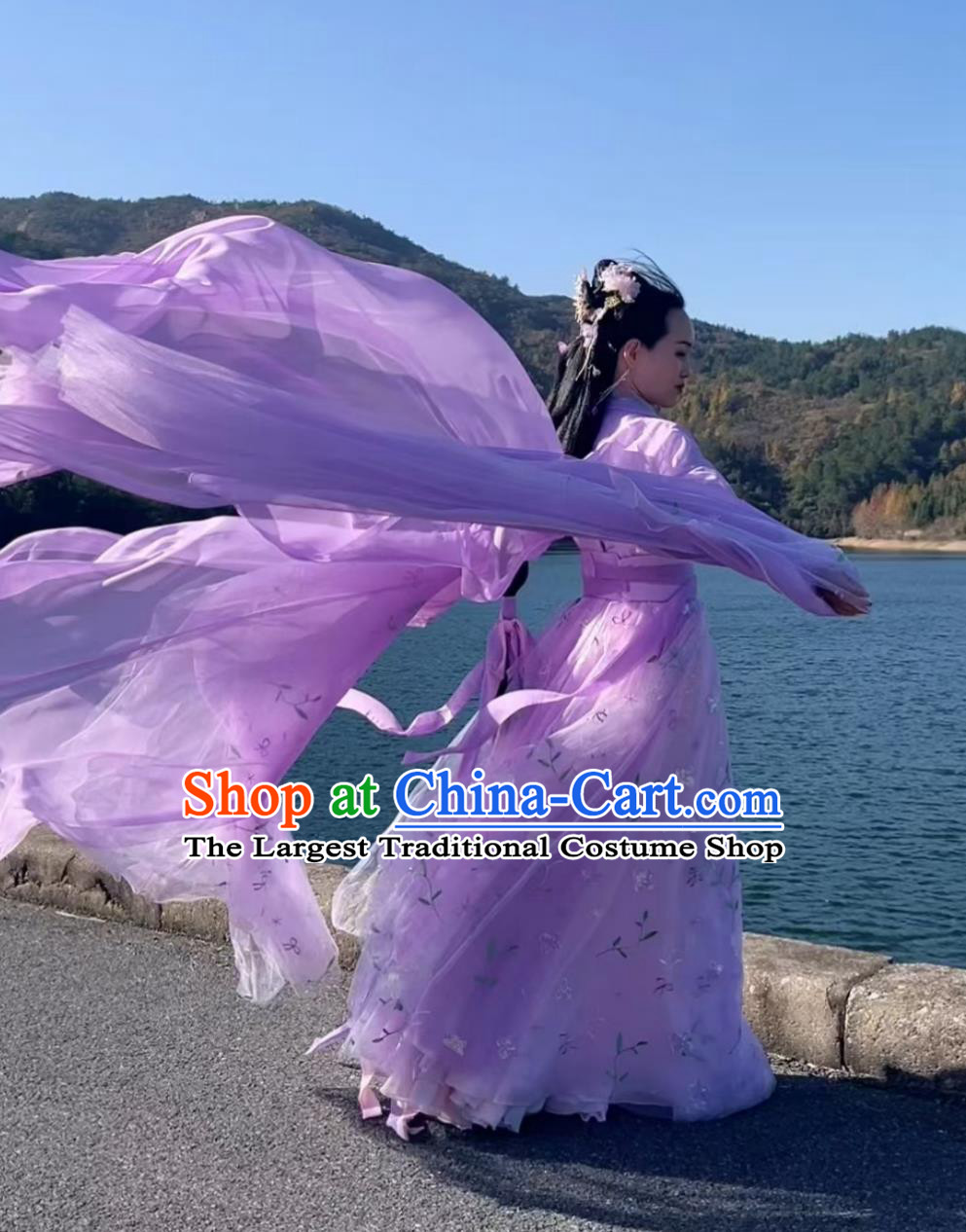 Traditional Wide Sleeve Hanfu Embroidered Purple Dress Ancient Chinese Fairy Clothing