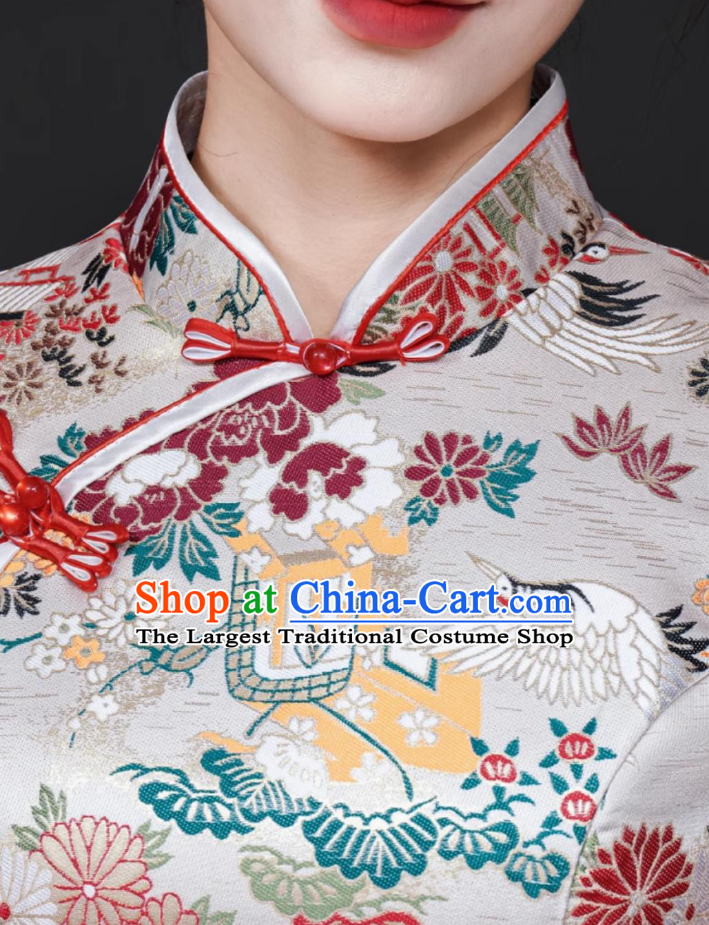 Chinese Style Banquet Evening Gown Stage Performance Qipao Slim Long Brocade Dress