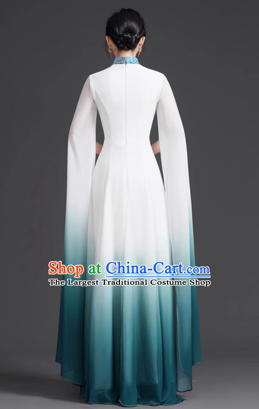 Chinese Style Chiffon Dress Guzheng Folk Music Choir Performance Costume