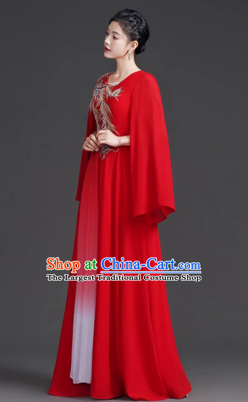 Choir Performance Dress Red Bride Wedding Banquet Gown Corporate Gala Elegant Evening Dress