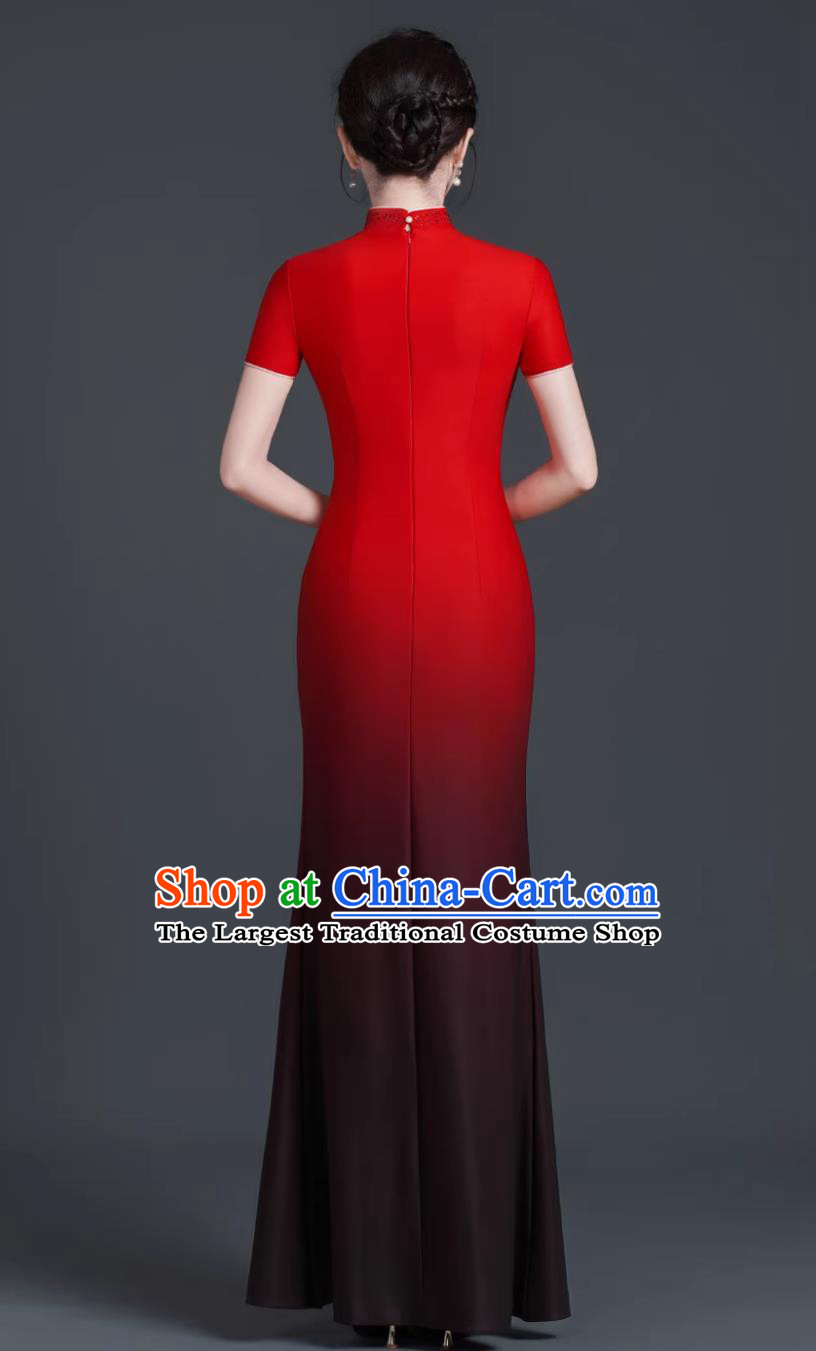 Model Stage Catwalk Performance Qipao Slim Long Dress Chinese Style Banquet Evening Gown