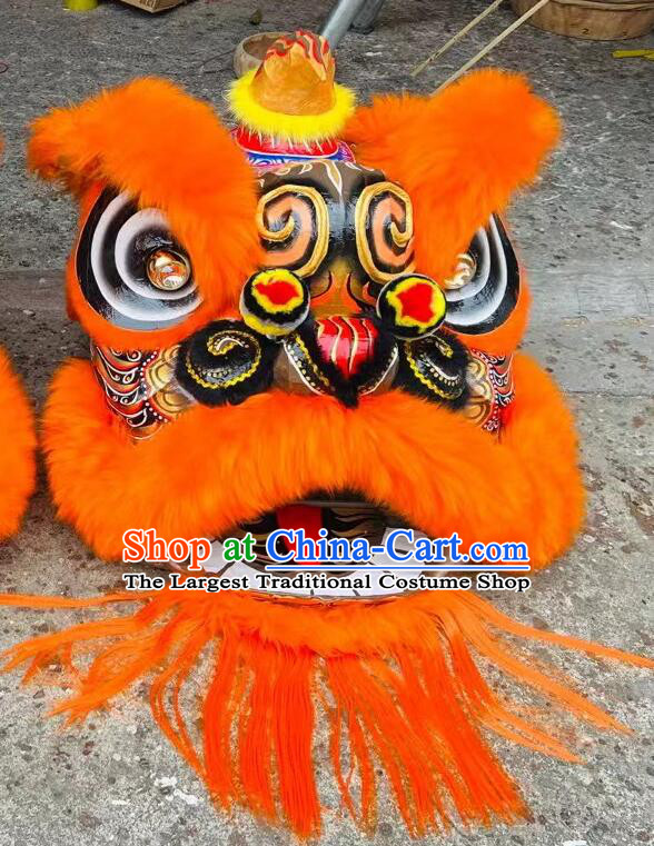 Traditional Chinese Festival Dance Fut San Lion Head and Clothes Handmade Orange Wool Lion Dance Costume Complete Set