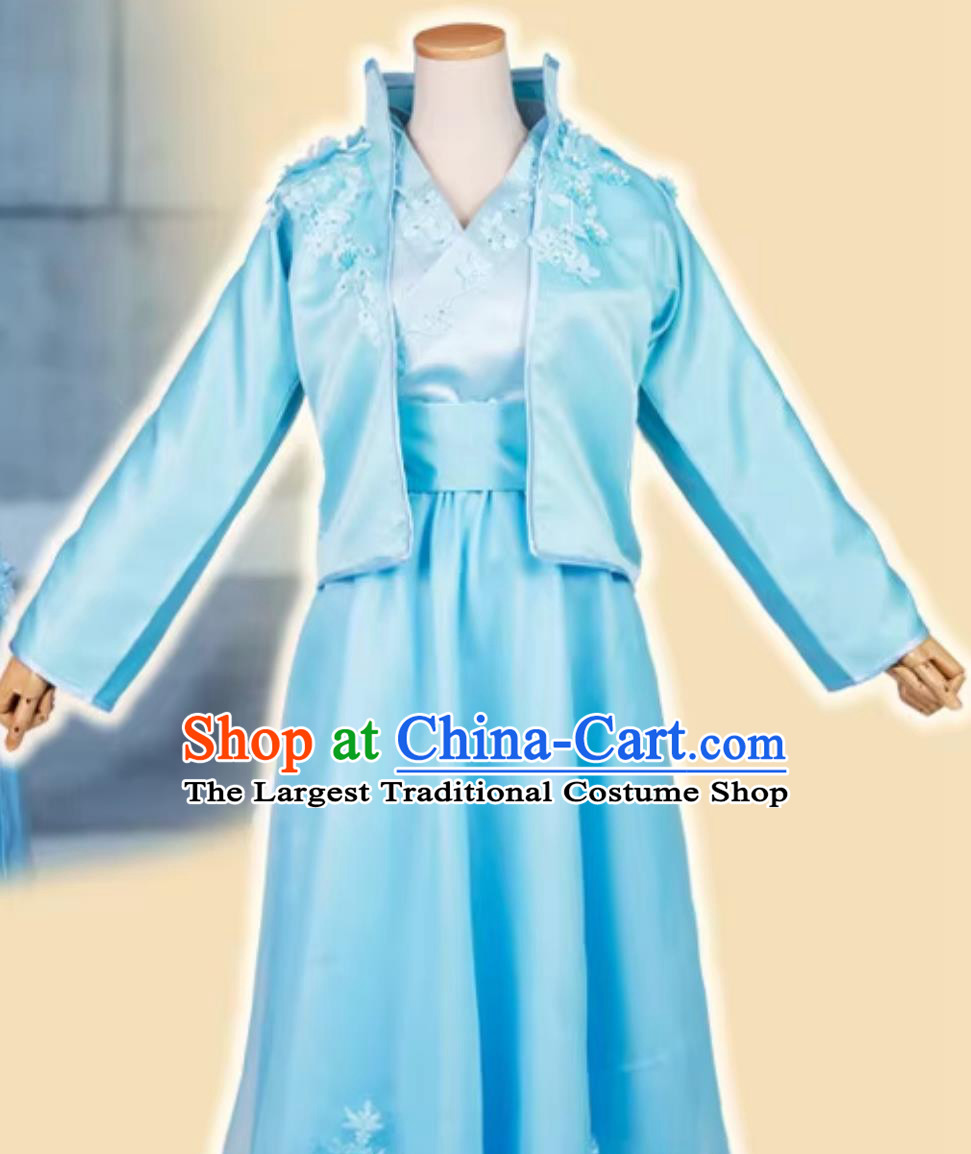 Novoland The Castle In The Sky Yi Fu Ling Same Style Costume Ancient Chinese Fairy Clothing Sky Blue Dress