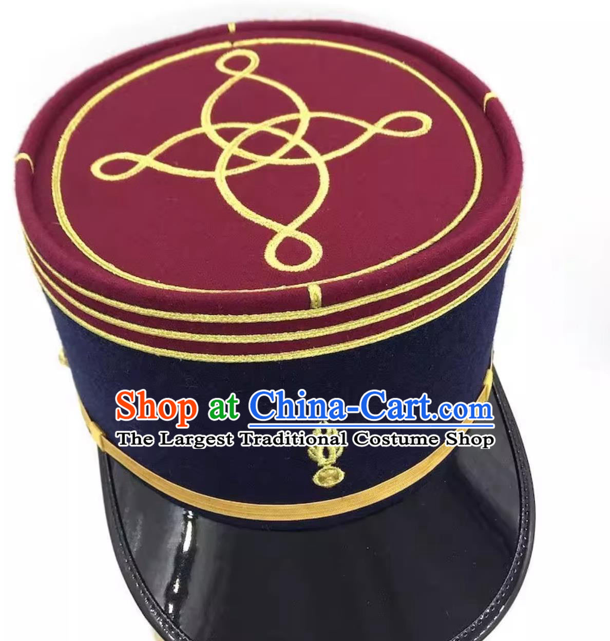 French Kepi Hat Round Cylinder Flat Top Cap European Replica Headdress