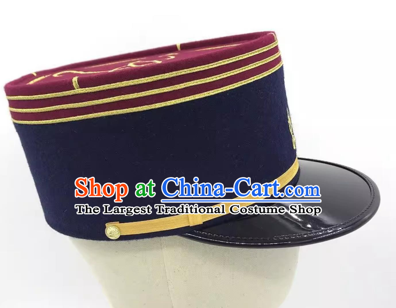 French Kepi Hat Round Cylinder Flat Top Cap European Replica Headdress