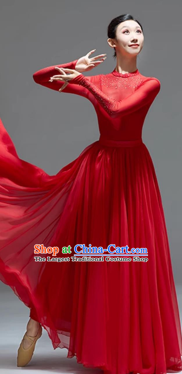 Red Classical Dance Costume Women Elegant Opening Flared Skirt Modern Song Dance Performance Outfit