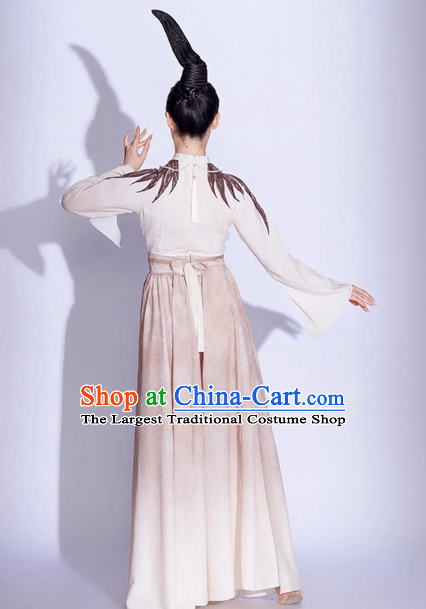 Women Elegant Chinese Style Jade Bird Dance Outfit Classical Dance Costume Art Exam Fan Dance Performance Wear