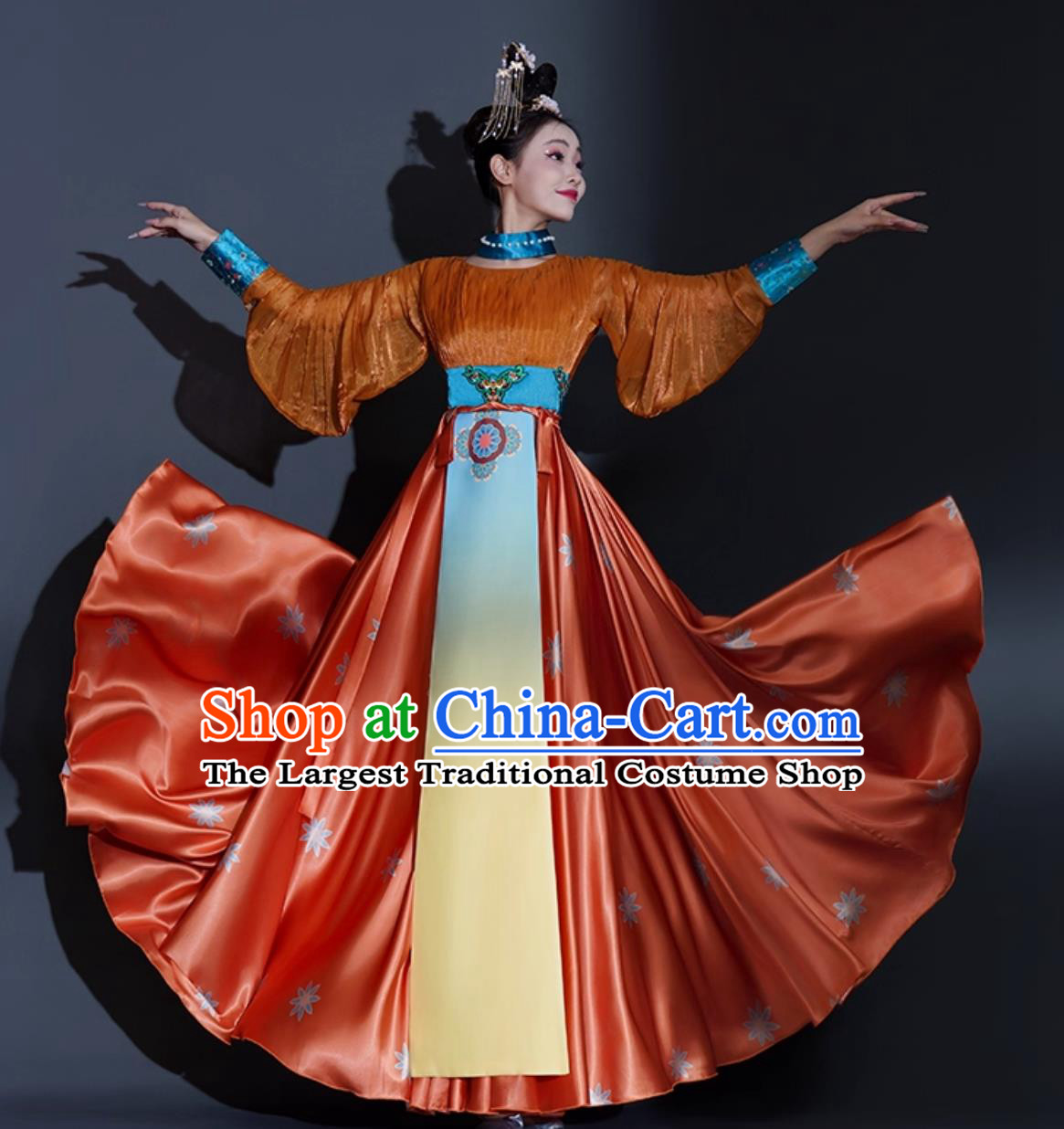Classical Dance Costume Women Group Dance Chinese Style Hometown Moon Performance Hanfu Dress