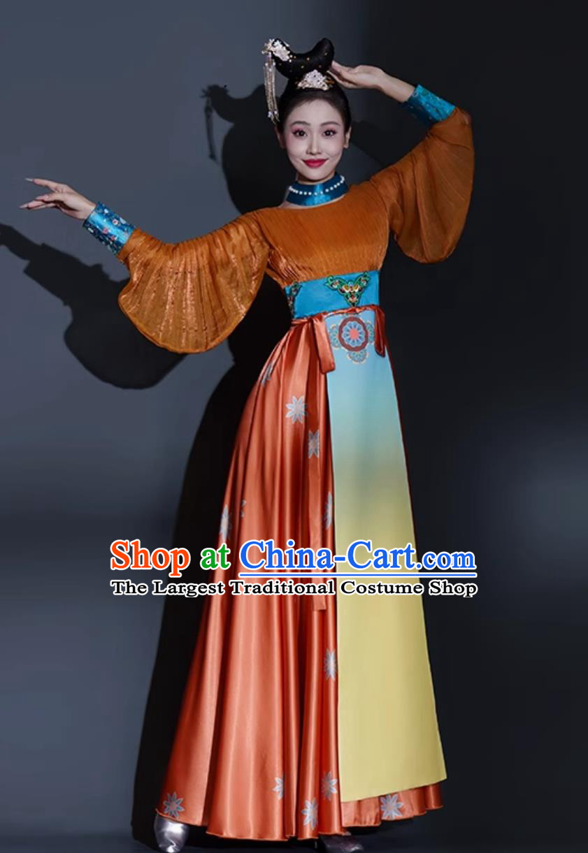 Classical Dance Costume Women Group Dance Chinese Style Hometown Moon Performance Hanfu Dress