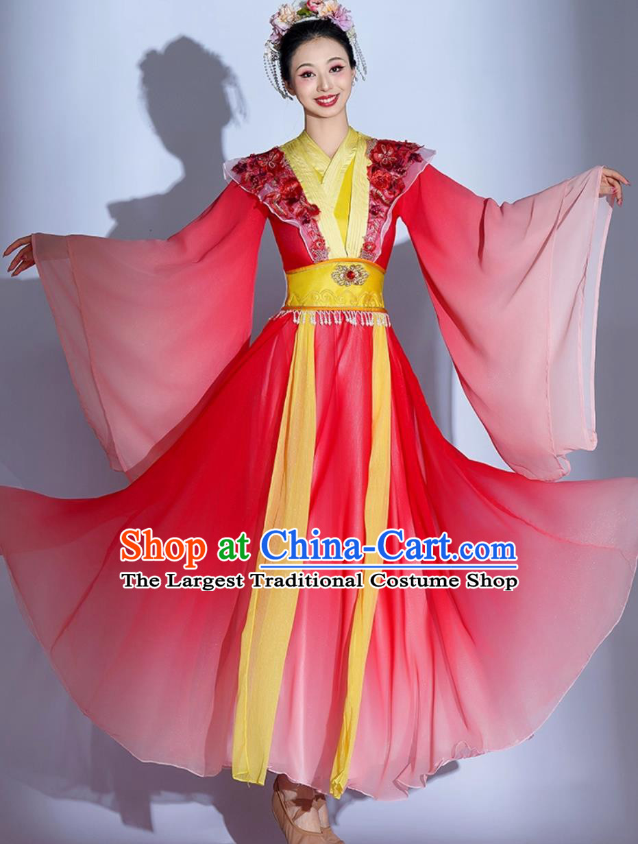 Classical Dance Performance Costume Chinese Han Tang Dynasty Splendor Dance Attire Elegant Red Dress